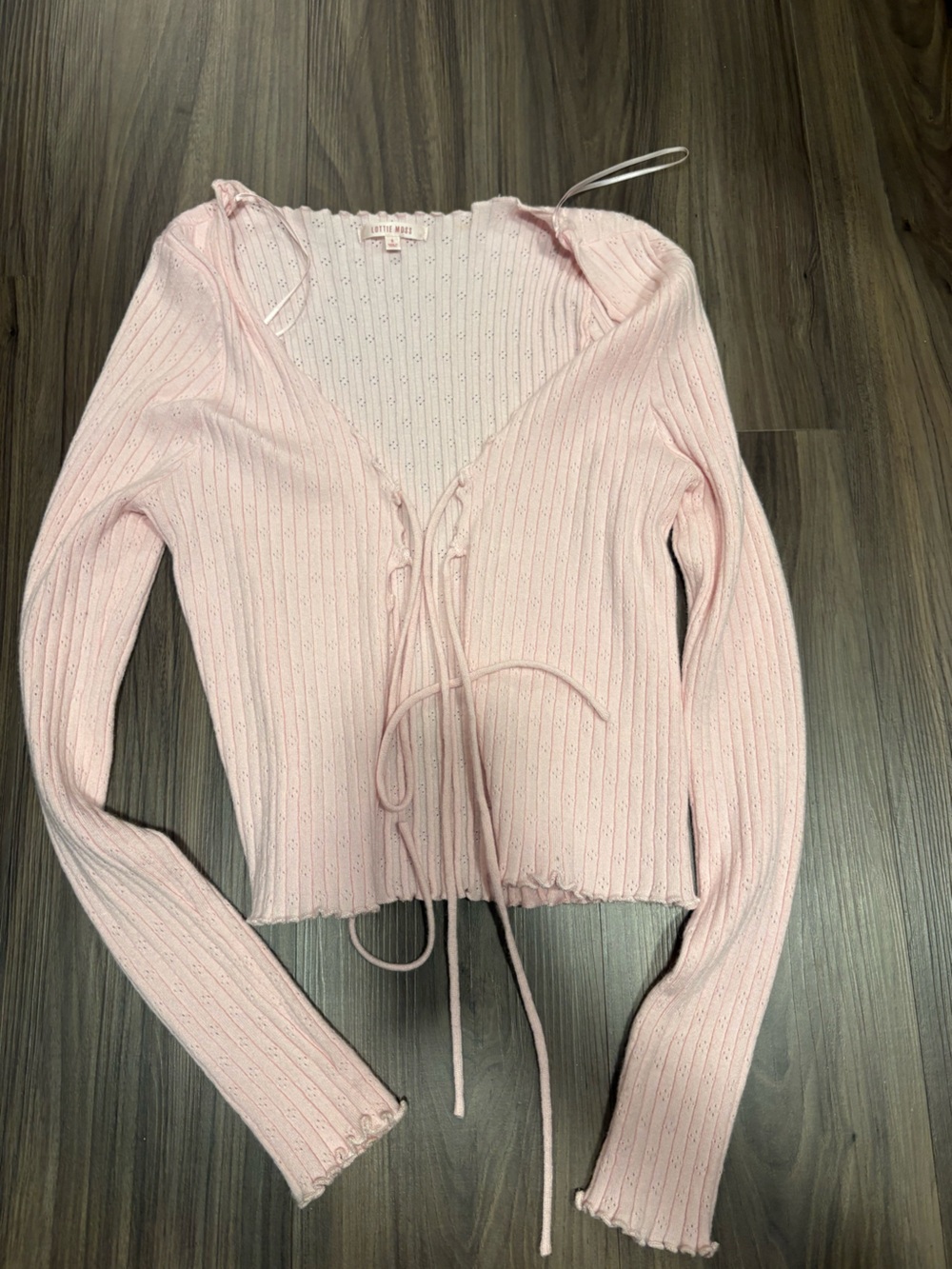 Tie-Front Ribbed Knit Top in Light Pink